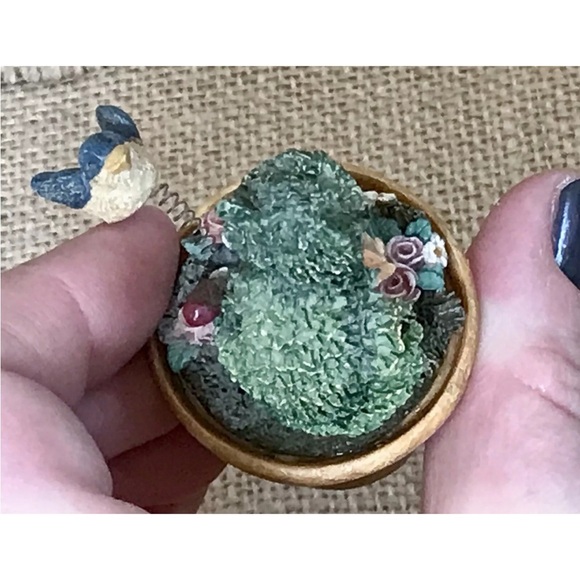 Cat Topiary with Bobble Bluebird Flower Pot Figurine Whimsical Fun Goblin Core - Picture 5 of 7